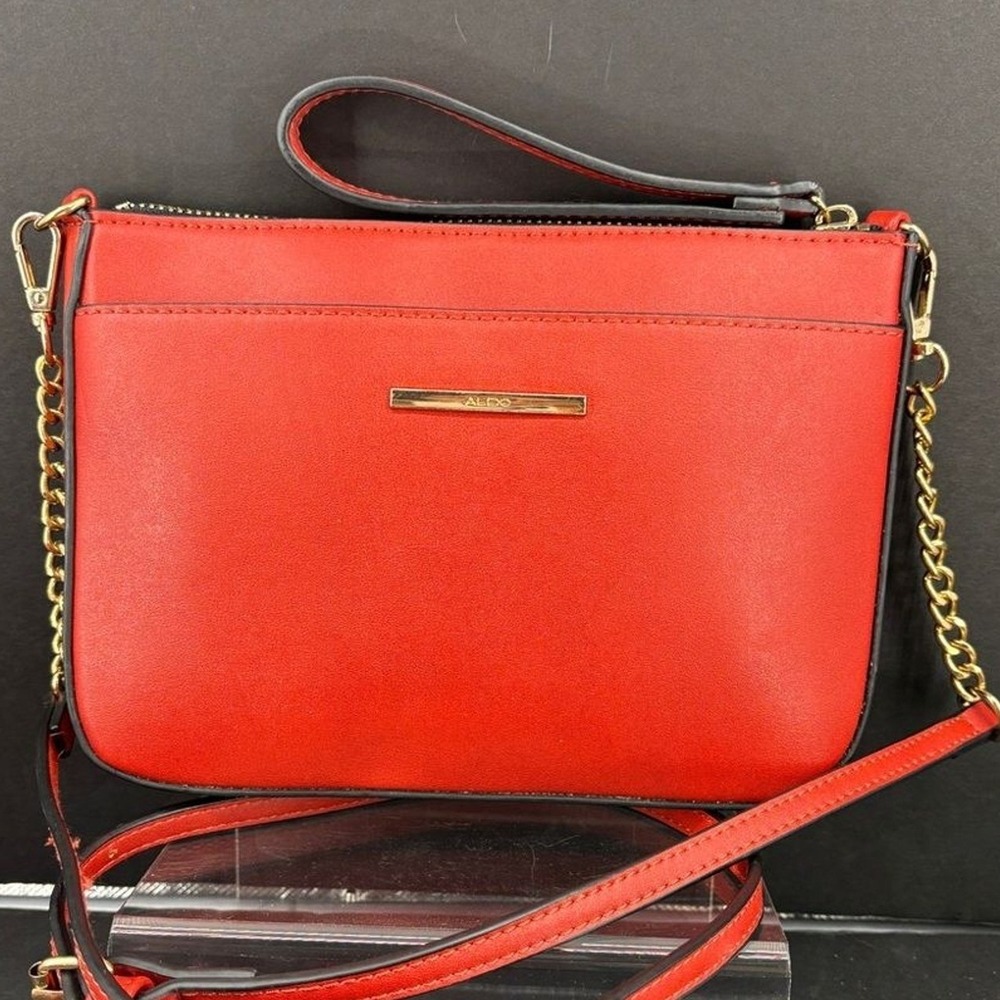 Aldo Red Crossbody Bag Gold Hardware Wristlet Strap Small Faux Leather Bag